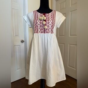 Chelsea & Violet Boho Embroidered Cotton Dress XS | Tassel Pom Pom Folk Style
